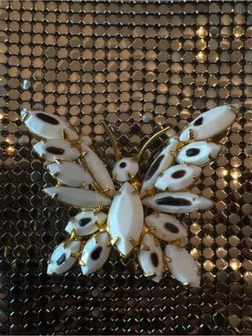 Vintage DeLizza & Elster Juliana Style Milk Glass Butterfly Brooch Pin Gold Tone
